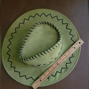 Western faux Green suede, cowboy hat.